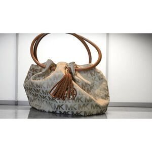 Michael Kors Beige/Brown Signature Canvas and Leather Ring Tassel Tote